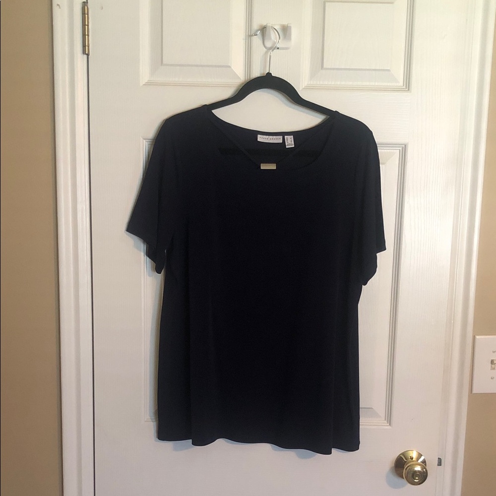 Susan Graver Classic Navy Blue Short Sleeve Top